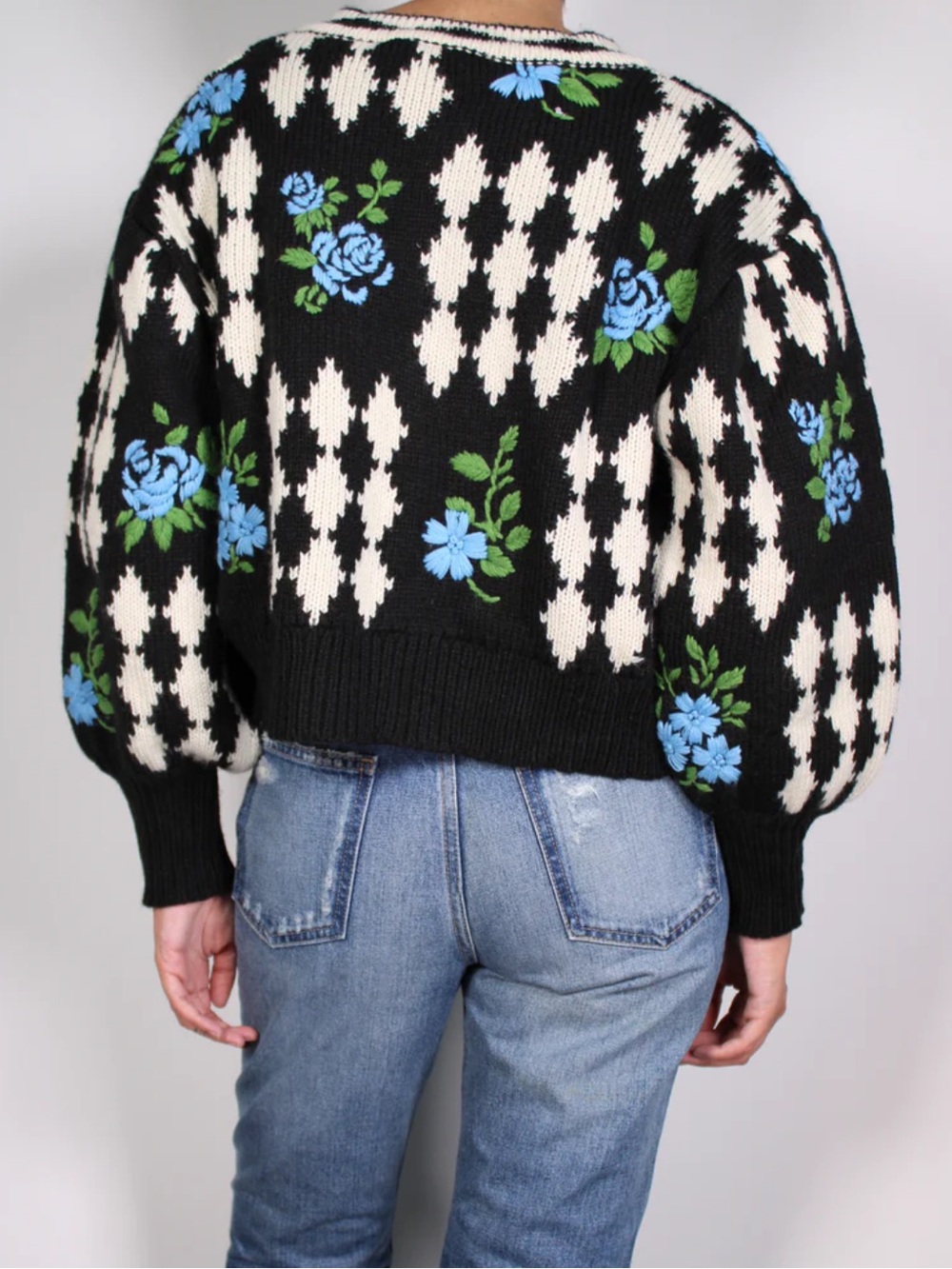 ZARA WOMENS FLORAL CARDIGAN SWEATER BLUE BLACK MEDIUM 0021/122/050/M - Picture 8 of 8